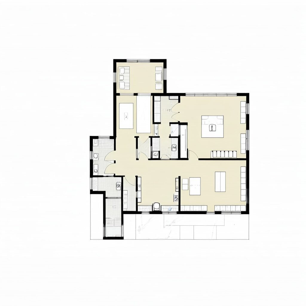 壁撤去による間取り変更と開放的なLDKリノベーション事例｜動線改善のイメージ