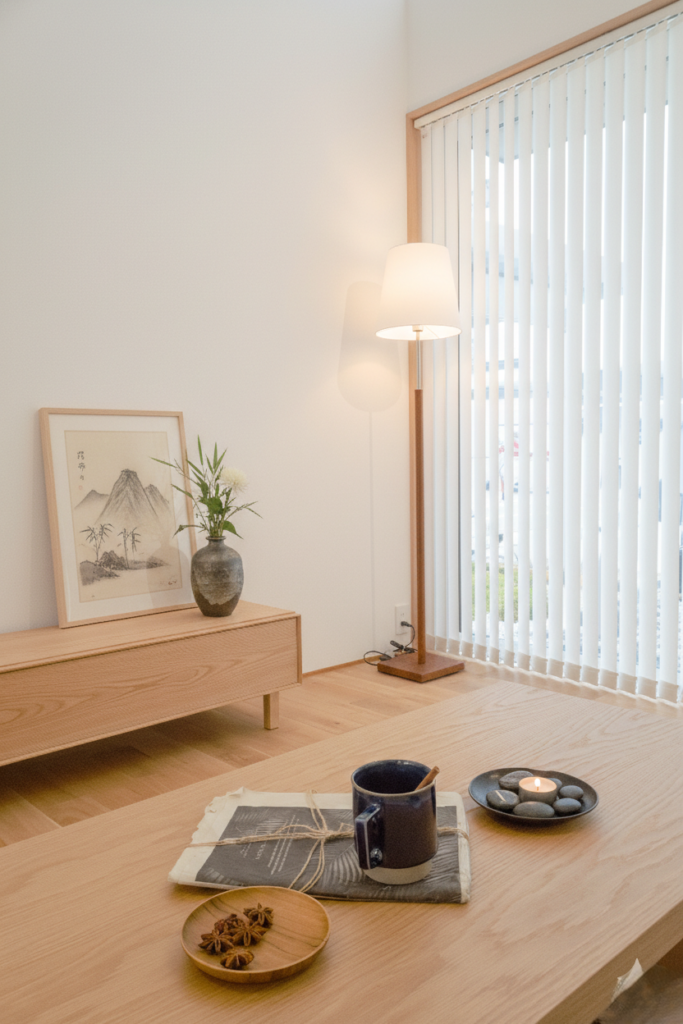 「無垢材とリネン素材を取り入れたジャパンディスタイル|自然素材が生む温かみのある空間」