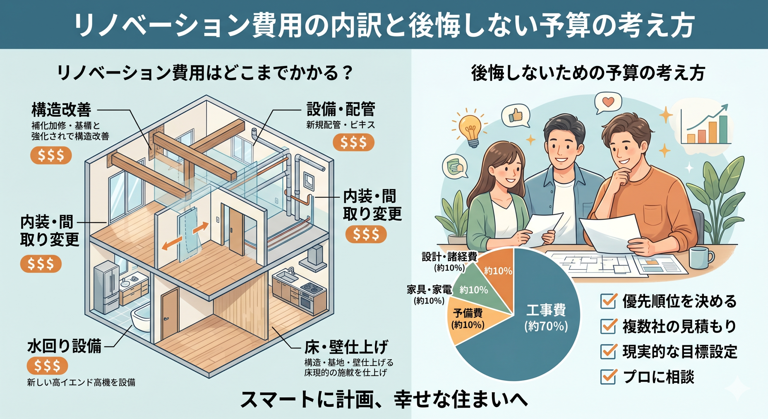 リノベーション費用と予算計画をイメージした画像