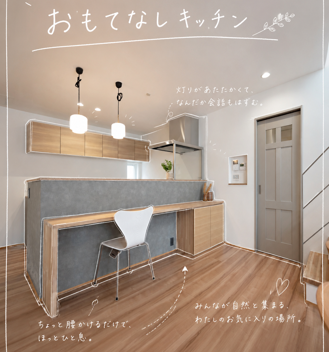 料理をしながら会話が生まれ、 自然と人が集まる、そんな“おもてなしキッチン”